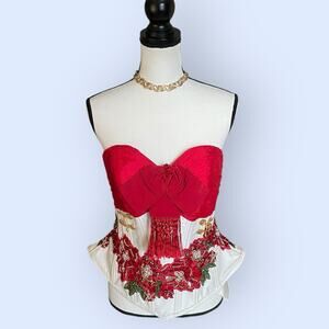 Ragazza Strapless Red/White Christmas Bustier Corset Quinceanera Prom Size 9 M